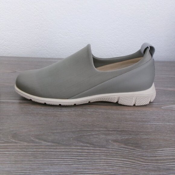 Trotters ULTIMA Slip On Sneakers Sage Grey Arch Support 8 Leather Stretch Fabric - Picture 6 of 15